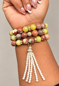 Pink and yellow tassel set