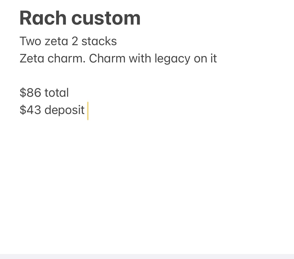 Rach custom order deposit