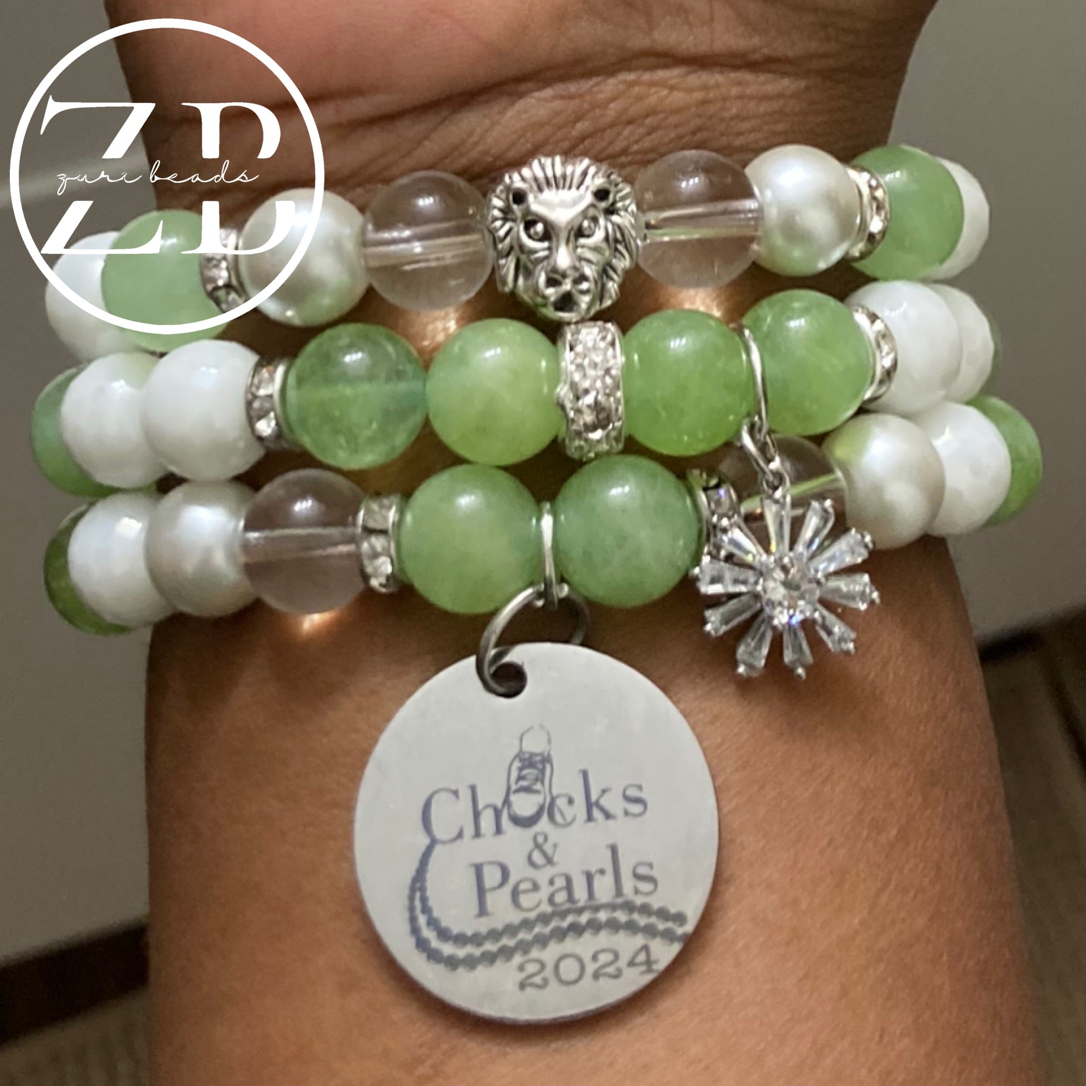 Chucks and pearls (green and silver)
