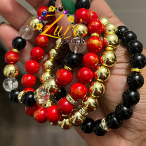 Red, black clear and gold